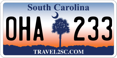 SC license plate OHA233