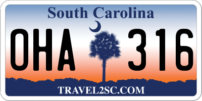 SC license plate OHA316