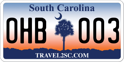 SC license plate OHB003