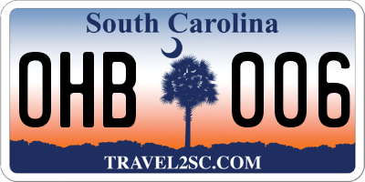 SC license plate OHB006