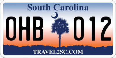 SC license plate OHB012
