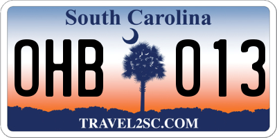 SC license plate OHB013