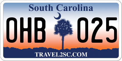 SC license plate OHB025