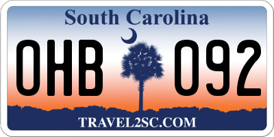 SC license plate OHB092