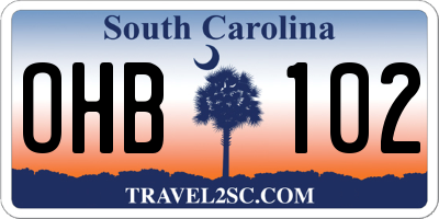 SC license plate OHB102