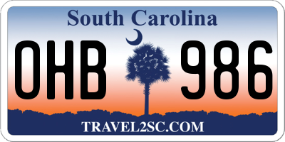 SC license plate OHB986