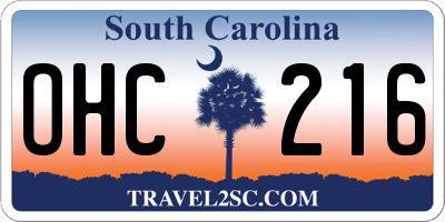 SC license plate OHC216