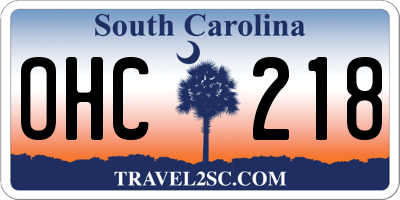SC license plate OHC218