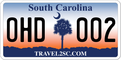 SC license plate OHD002