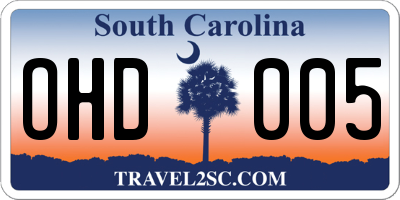 SC license plate OHD005