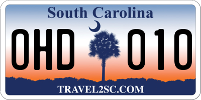 SC license plate OHD010
