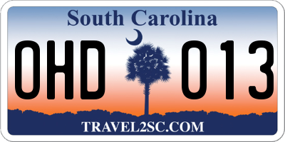 SC license plate OHD013