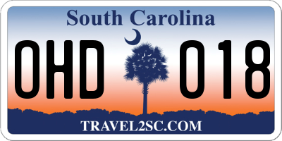 SC license plate OHD018