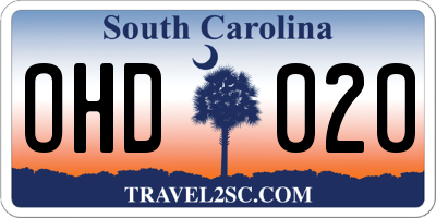 SC license plate OHD020