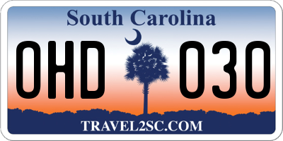 SC license plate OHD030