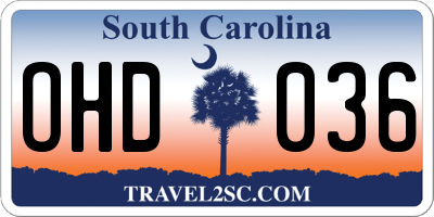 SC license plate OHD036