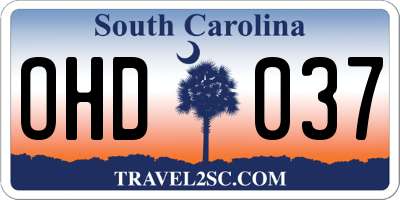 SC license plate OHD037