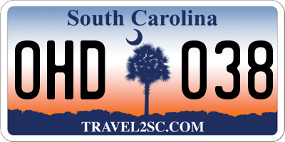 SC license plate OHD038