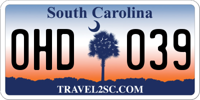 SC license plate OHD039