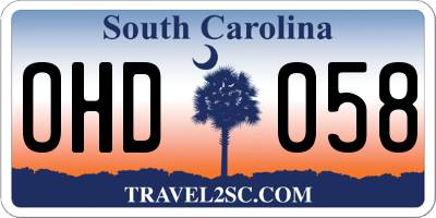 SC license plate OHD058