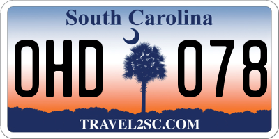 SC license plate OHD078