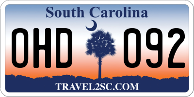 SC license plate OHD092