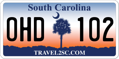 SC license plate OHD102