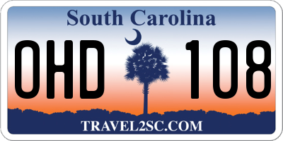 SC license plate OHD108