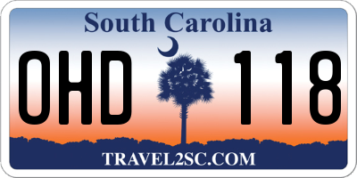 SC license plate OHD118