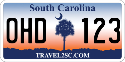 SC license plate OHD123