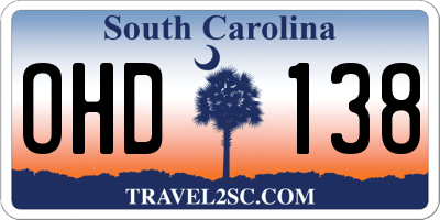SC license plate OHD138