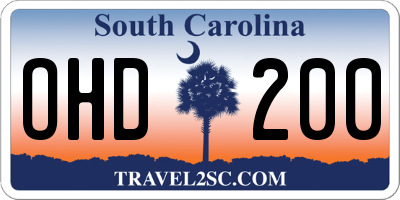 SC license plate OHD200