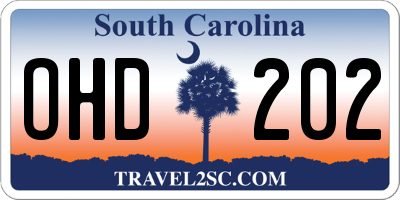 SC license plate OHD202