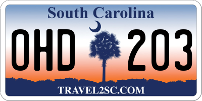SC license plate OHD203