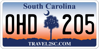 SC license plate OHD205