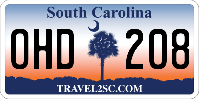 SC license plate OHD208