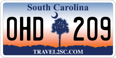 SC license plate OHD209