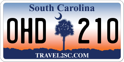 SC license plate OHD210