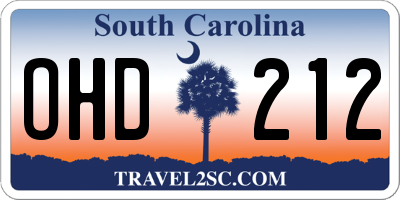 SC license plate OHD212
