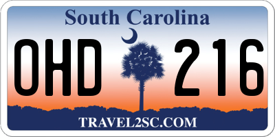 SC license plate OHD216