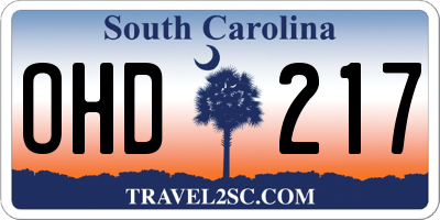 SC license plate OHD217