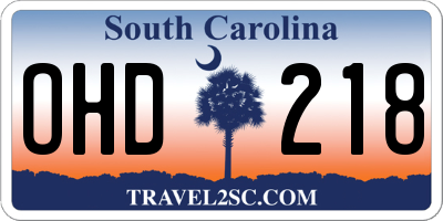 SC license plate OHD218