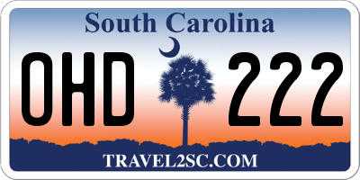 SC license plate OHD222