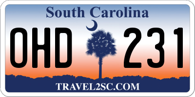 SC license plate OHD231
