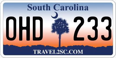 SC license plate OHD233