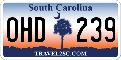 SC license plate OHD239