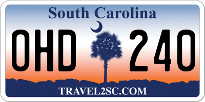 SC license plate OHD240