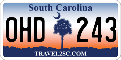 SC license plate OHD243