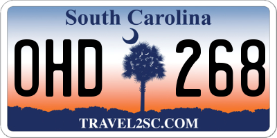 SC license plate OHD268