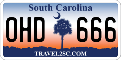SC license plate OHD666